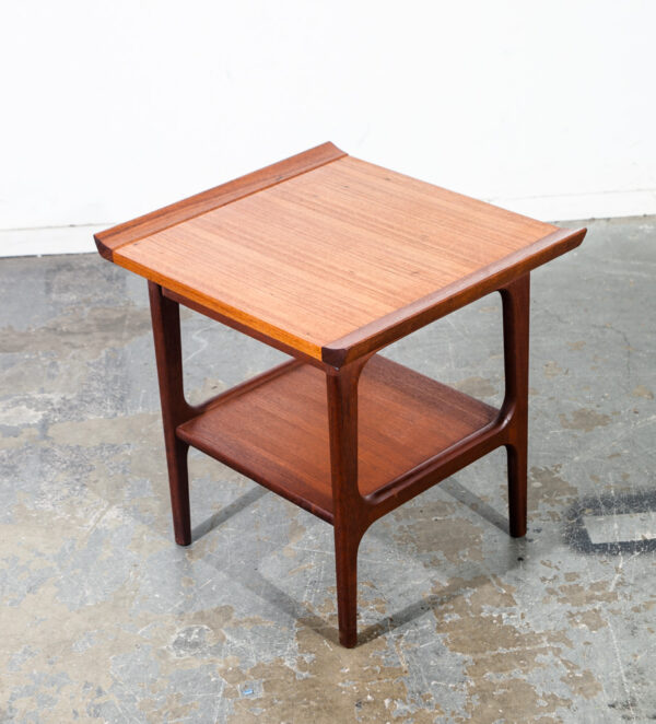 Mid Century Danish Modern Side Table End Nightstand Solid Teak Japanese Japan Square Cube Restored Refinished Denmark Sculpted Wood