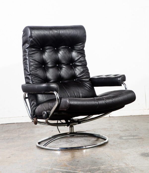 Mid Century Modern Lounge Chair Black Leather Ekornes Recliner Norway Stressless Swivel Armchair Arm Danish Modern Baughman