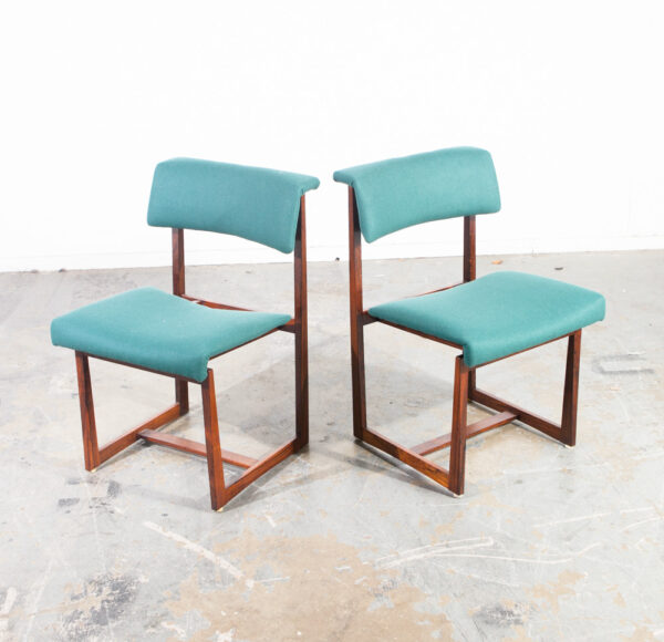 Mid Century Danish Modern Dining Chairs Set 4 Dutch Brazilian Rosewood Wood Floating Seats Green Vintage Re-upholstered - Image 10