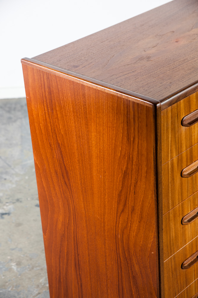 Mid Century Danish Modern Highboy Dresser 6 Drawer Solid Teak Oak Vintage Wood Compact Small Handles - Image 6