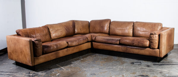 Mid Century Danish Modern Sofa Sectional  in Cognac Buffalo Leather Couch De Sede Tan - Image 3