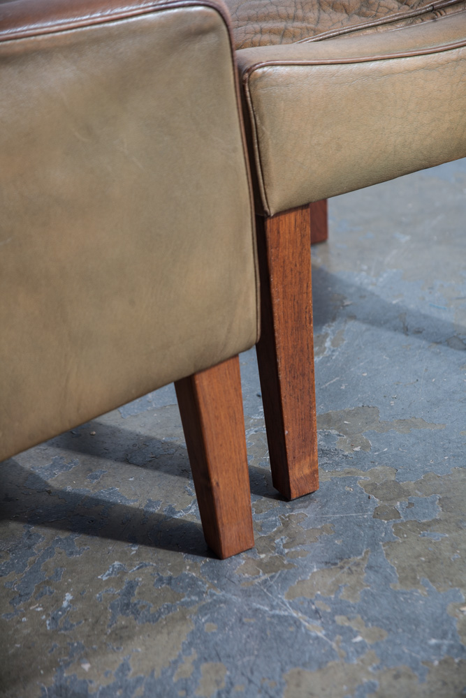 Mid Century Danish Modern Lounge Chair Leather Ottoman Borge Mogensen Wingback Vintage Foot Stool Arm chair - Image 10