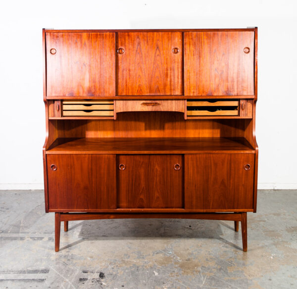 Mid Century Danish Modern Credenza Highboard Teak Oak Johannes Sorth Nexo Mobler Tambour Drawers Sliding Vintage - Image 3