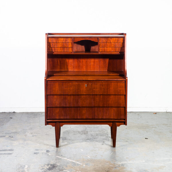 Mid Century Danish Modern Secretary Desk Bureau Denmark Vintage Drawers Vanity Writing Cabinet Dresser Highboy - Image 4