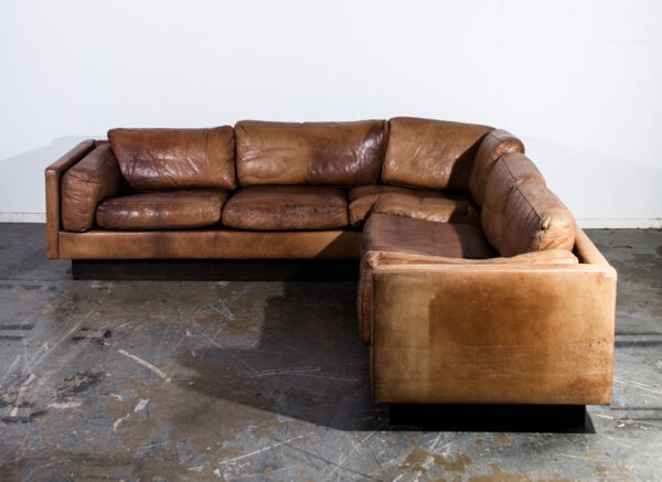 Mid Century Danish Modern Sofa Sectional  in Cognac Buffalo Leather Couch De Sede Tan - Image 2