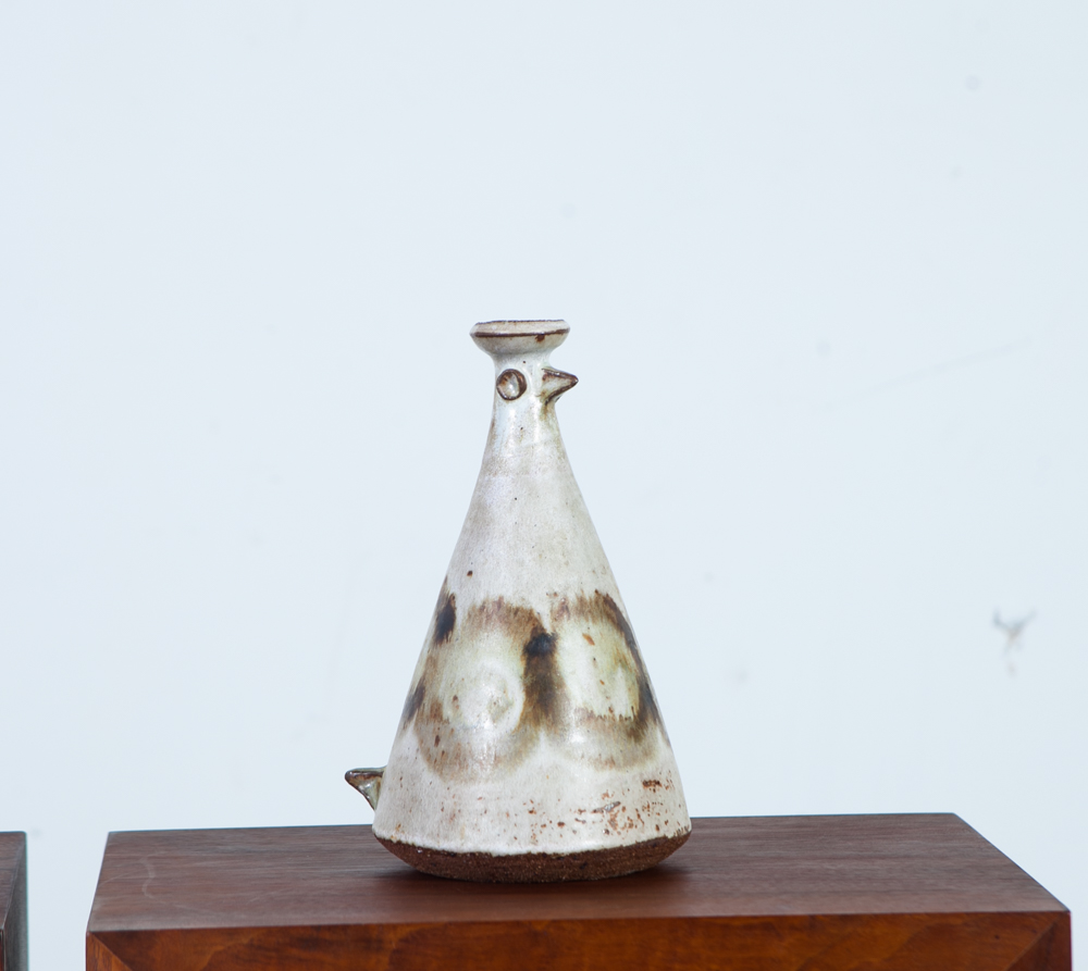 Mid Century Modern Weed Pot Ceramic Bird Signed Studio Pottery Vintage White Mcm Vase Brown - Image 6