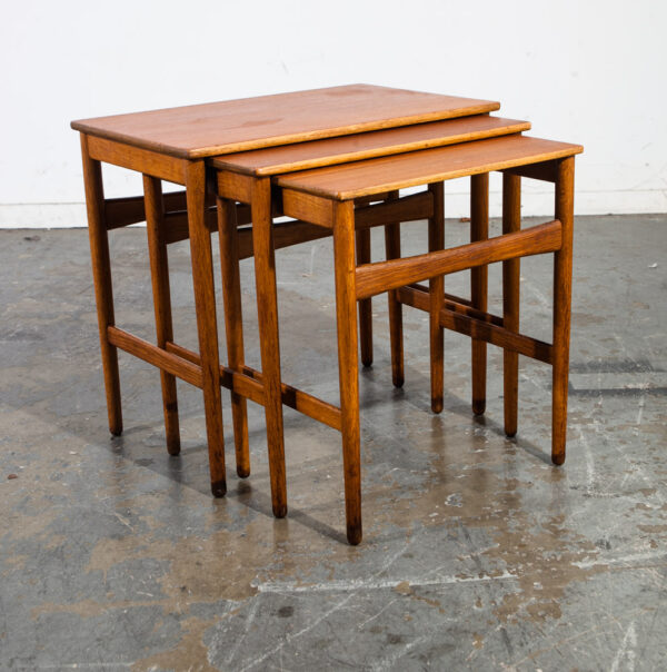 Mid Century Danish Modern Nesting Tables Hans Wegner Andreas Tuck Teak Oak Wood 3 Set Denmark Mobler Vintage - Image 12