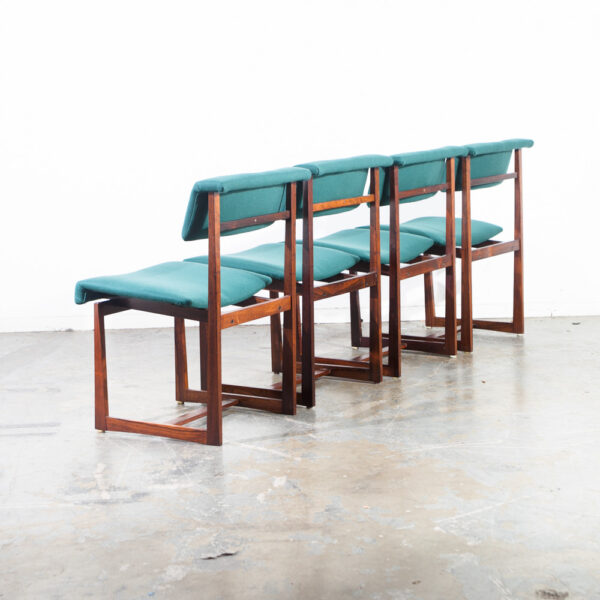 Mid Century Danish Modern Dining Chairs Set 4 Dutch Brazilian Rosewood Wood Floating Seats Green Vintage Re-upholstered - Image 2