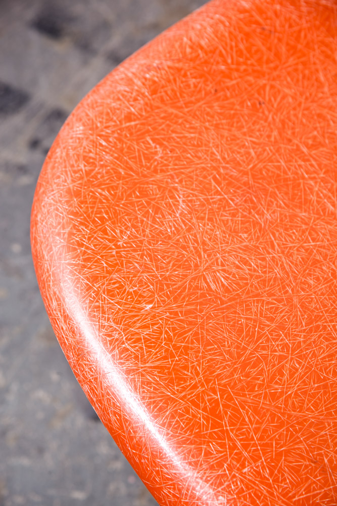 Mid Century Modern Side Chair Fiberglass Shell Orange Red Herman Miller Ray Charles Eames M Vintage H Base Dining - Image 6