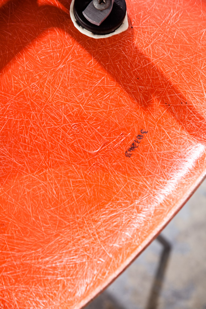 Mid Century Modern Side Chair Fiberglass Shell Orange Red Herman Miller Ray Charles Eames M Vintage H Base Dining - Image 7