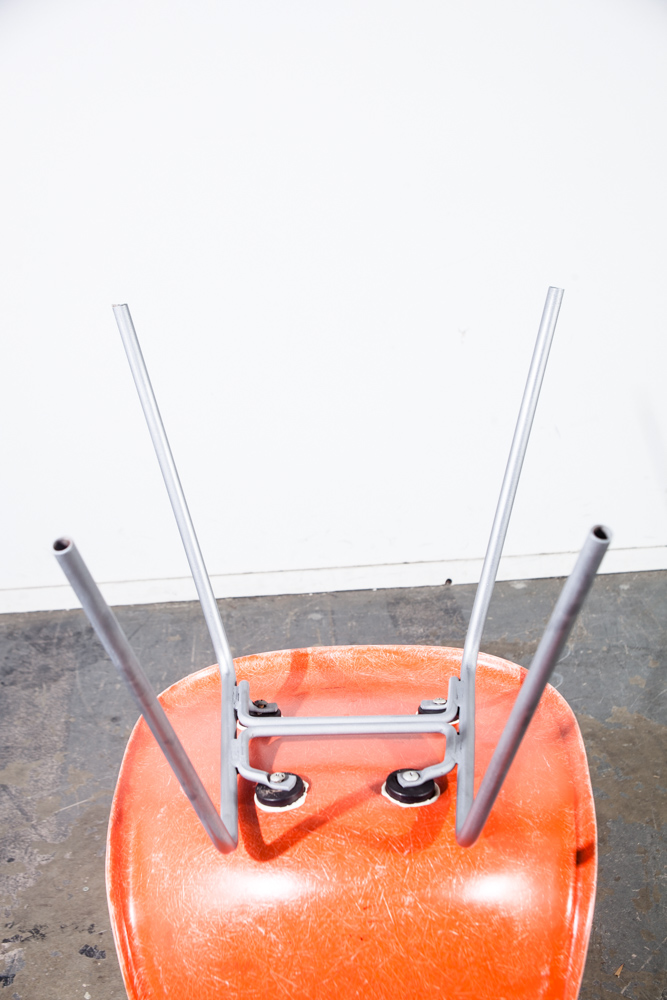 Mid Century Modern Side Chair Fiberglass Shell Orange Red Herman Miller Ray Charles Eames M Vintage H Base Dining - Image 8