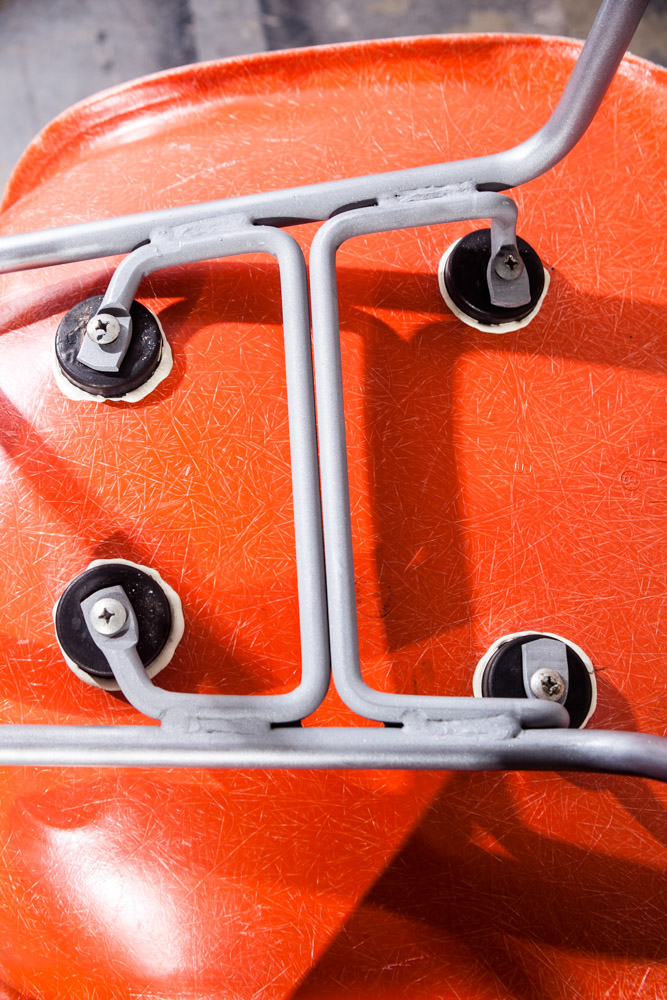 Mid Century Modern Side Chair Fiberglass Shell Orange Red Herman Miller Ray Charles Eames M Vintage H Base Dining - Image 9