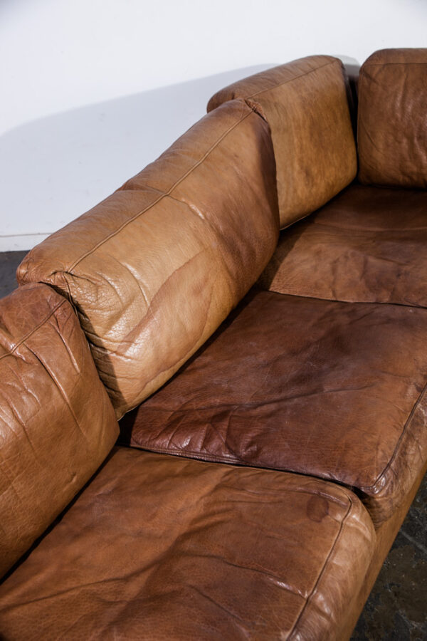 Mid Century Danish Modern Sofa Sectional  in Cognac Buffalo Leather Couch De Sede Tan - Image 5