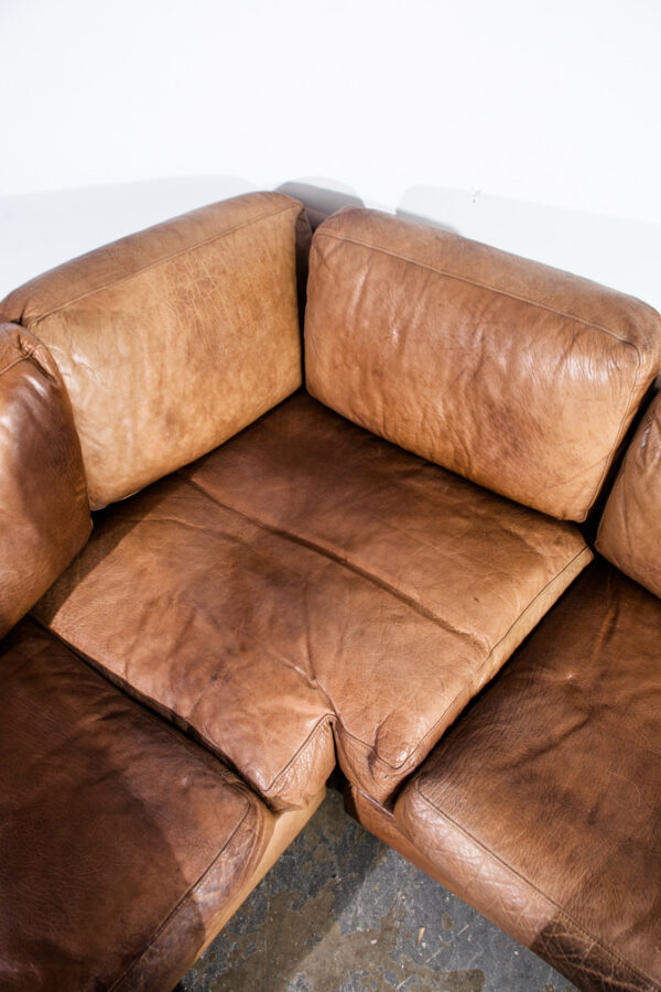 Mid Century Danish Modern Sofa Sectional  in Cognac Buffalo Leather Couch De Sede Tan - Image 7