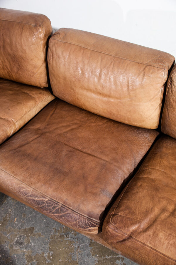 Mid Century Danish Modern Sofa Sectional  in Cognac Buffalo Leather Couch De Sede Tan - Image 8