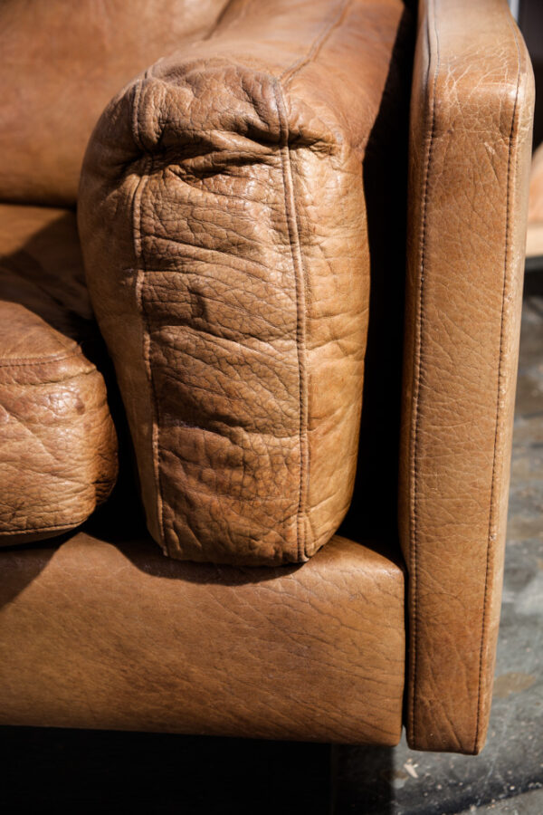 Mid Century Danish Modern Sofa Sectional  in Cognac Buffalo Leather Couch De Sede Tan - Image 9