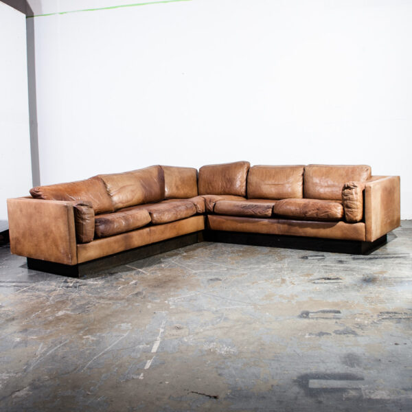 Mid Century Danish Modern Sofa Sectional  in Cognac Buffalo Leather Couch De Sede Tan - Image 10