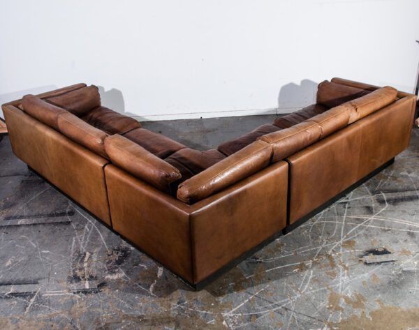 Mid Century Danish Modern Sofa Sectional  in Cognac Buffalo Leather Couch De Sede Tan - Image 4
