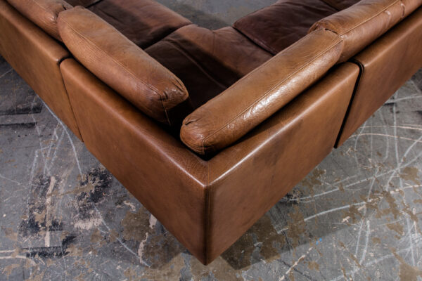 Mid Century Danish Modern Sofa Sectional  in Cognac Buffalo Leather Couch De Sede Tan - Image 14