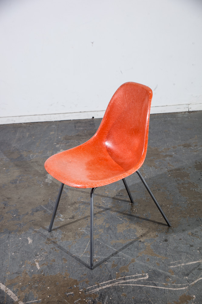 Mid Century Modern Side Chair Fiberglass Shell Orange Red Herman Miller Ray Charles Eames M Vintage H Base Dining - Image 2