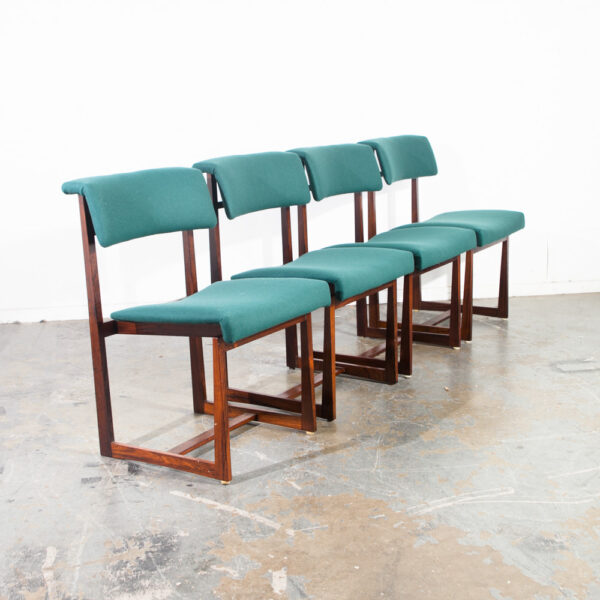 Mid Century Danish Modern Dining Chairs Set 4 Dutch Brazilian Rosewood Wood Floating Seats Green Vintage Re-upholstered - Image 9