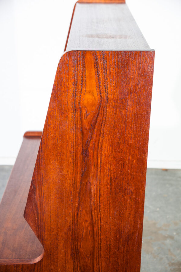 Mid Century Danish Modern Secretary Desk Teak Pull Out Drawers Office Vintage Bureau Denmark Glass Sliding Doors - Image 11