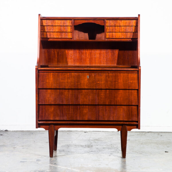 Mid Century Danish Modern Secretary Desk Bureau Denmark Vintage Drawers Vanity Writing Cabinet Dresser Highboy - Image 3
