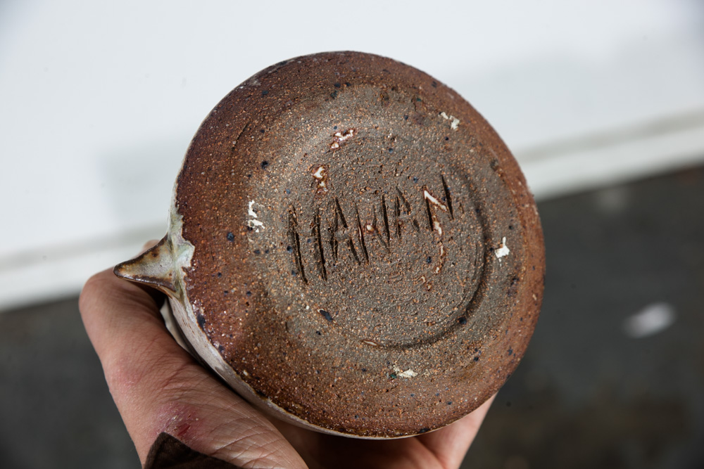 Mid Century Modern Weed Pot Ceramic Bird Signed Studio Pottery Vintage White Mcm Vase Brown - Image 5