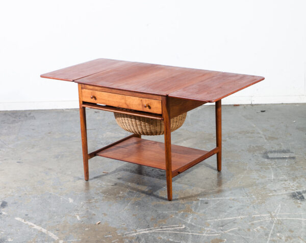 Mid Century Danish Modern Sewing Table Side Hans Wegner Adreas Tuck AT-33 Teak Oak Solid Wood Denmark Drop Leaf - Image 4