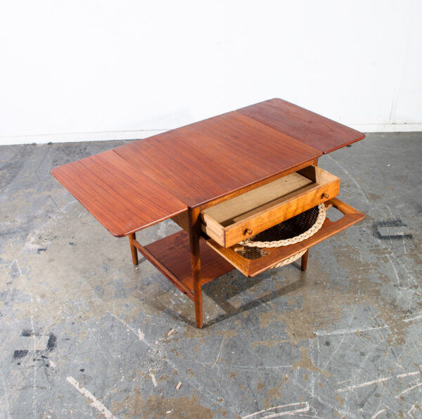 Mid Century Danish Modern Sewing Table Side Hans Wegner Adreas Tuck AT-33 Teak Oak Solid Wood Denmark Drop Leaf - Image 2