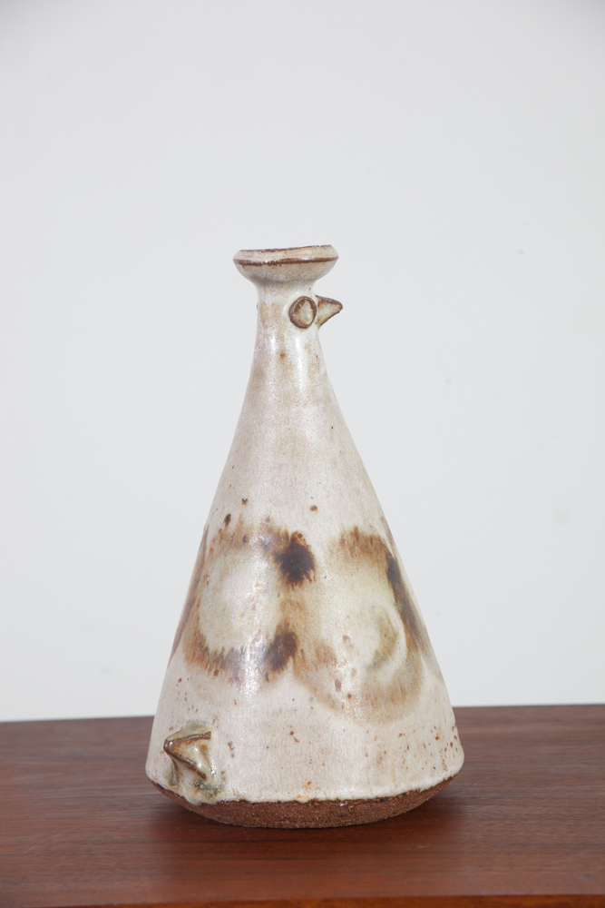 Mid Century Modern Weed Pot Ceramic Bird Signed Studio Pottery Vintage White Mcm Vase Brown - Image 9