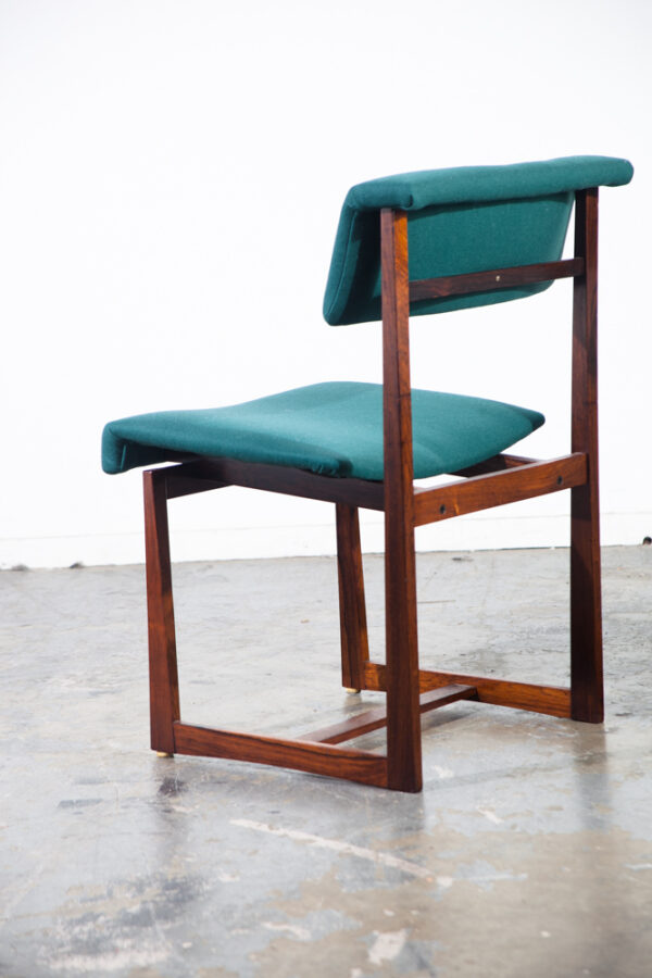 Mid Century Danish Modern Dining Chairs Set 4 Dutch Brazilian Rosewood Wood Floating Seats Green Vintage Re-upholstered - Image 7