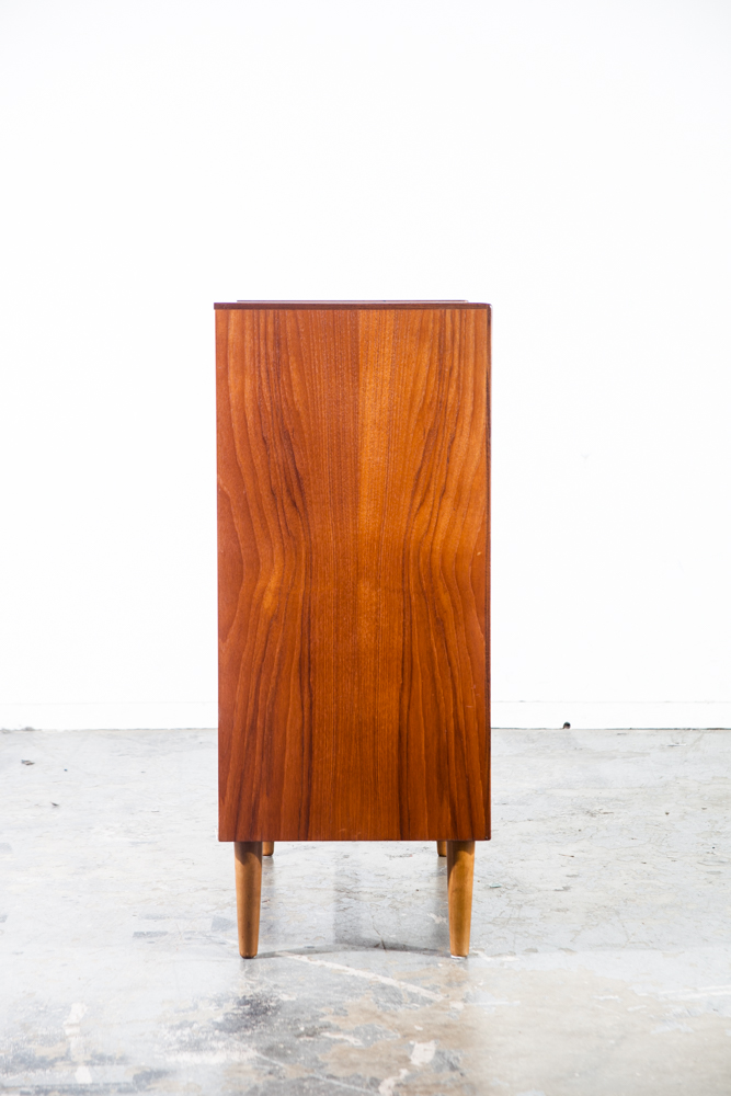 Mid Century Danish Modern Highboy Dresser 6 Drawer Solid Teak Oak Vintage Wood Compact Small Handles - Image 3