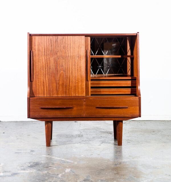 Mid Century Danish Modern Hutch Credenza Compact Teak Drawers Small Denmark Mcm Vintage Bar Storage - Image 4