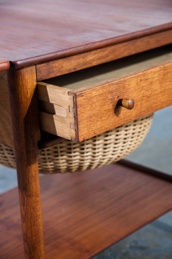 Mid Century Danish Modern Sewing Table Side Hans Wegner Adreas Tuck AT-33 Teak Oak Solid Wood Denmark Drop Leaf - Image 8