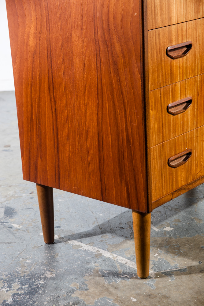 Mid Century Danish Modern Highboy Dresser 6 Drawer Solid Teak Oak Vintage Wood Compact Small Handles - Image 4