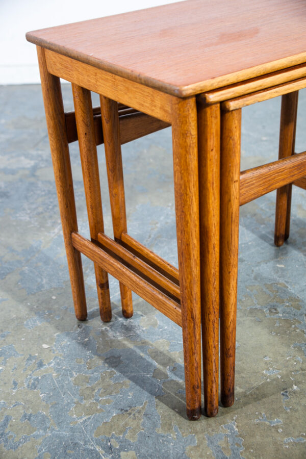Mid Century Danish Modern Nesting Tables Hans Wegner Andreas Tuck Teak Oak Wood 3 Set Denmark Mobler Vintage - Image 8