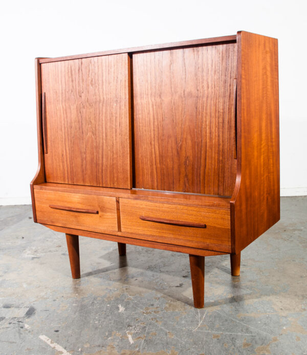 Mid Century Danish Modern Hutch Credenza Compact Teak Drawers Small Denmark Mcm Vintage Bar Storage - Image 5