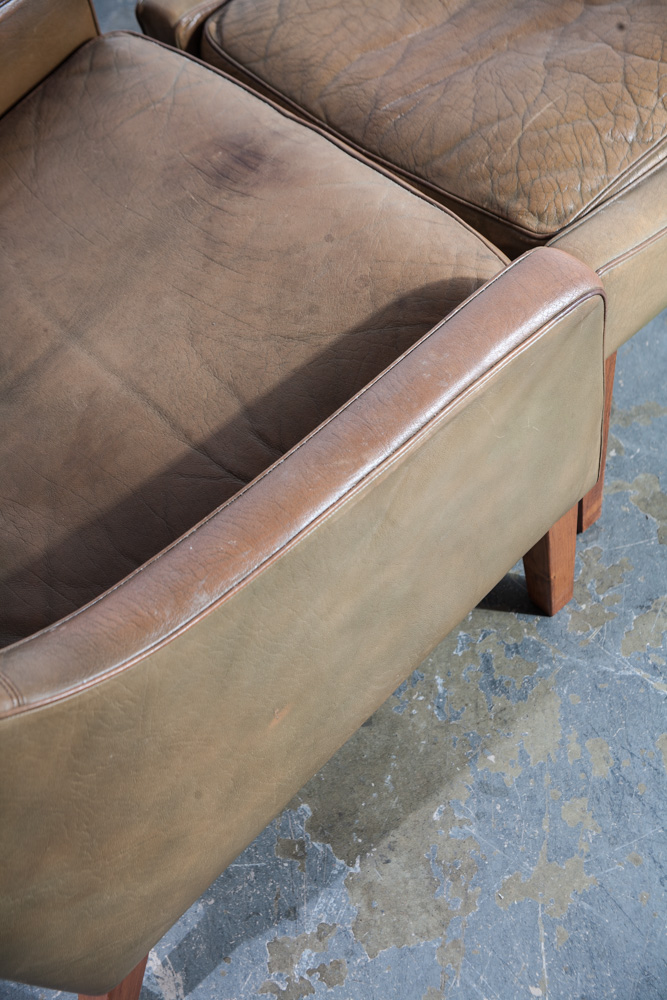 Mid Century Danish Modern Lounge Chair Leather Ottoman Borge Mogensen Wingback Vintage Foot Stool Arm chair - Image 7