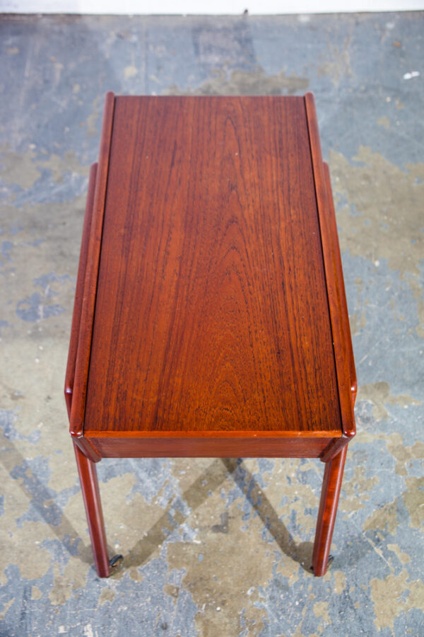 Mid Century Danish Modern Sewing Cabinet Rolling Cart Side Table Denmark Vintage Sliding Door Storage End Side - Image 11