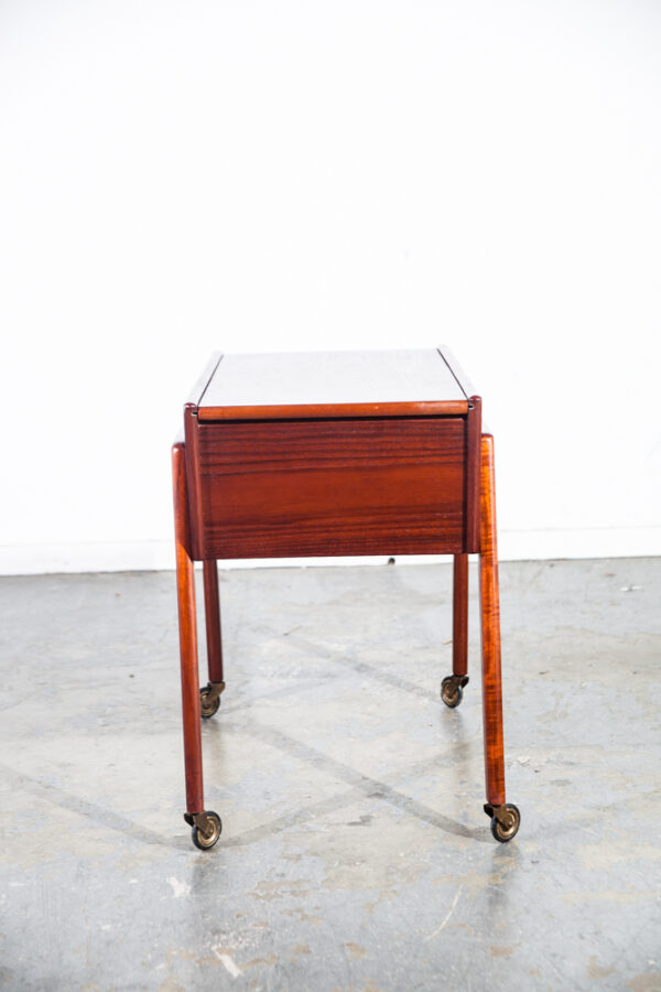 Mid Century Danish Modern Sewing Cabinet Rolling Cart Side Table Denmark Vintage Sliding Door Storage End Side - Image 3