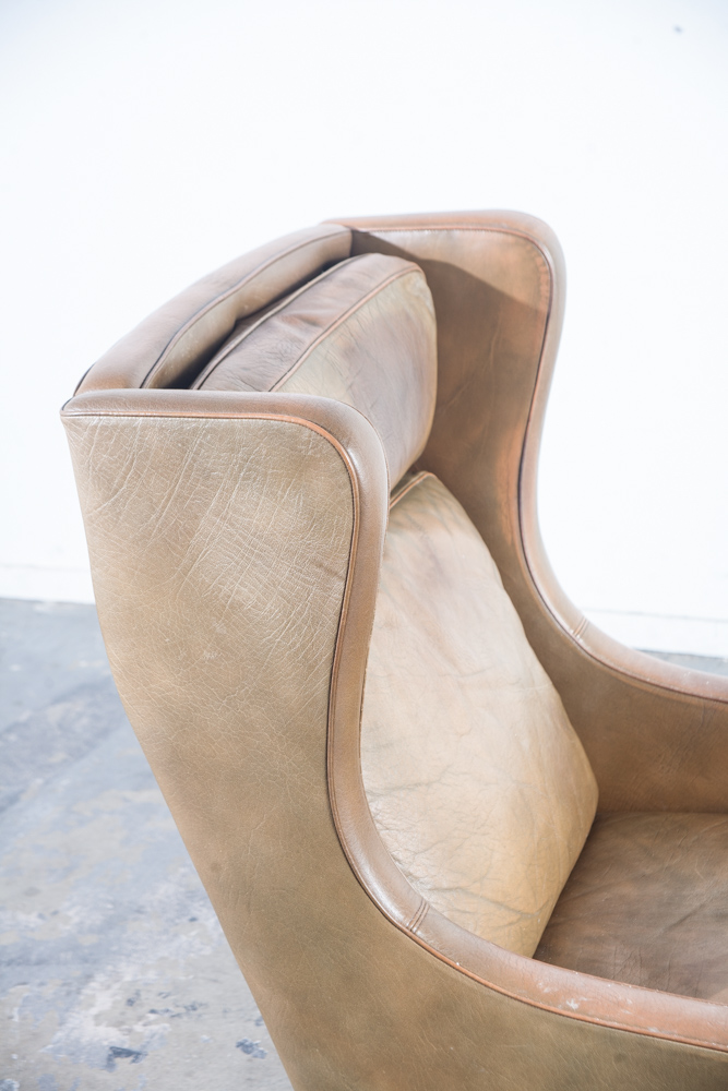 Mid Century Danish Modern Lounge Chair Leather Ottoman Borge Mogensen Wingback Vintage Foot Stool Arm chair - Image 5
