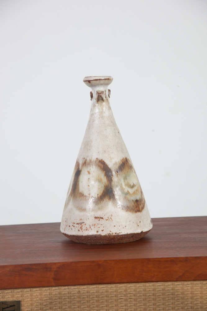 Mid Century Modern Weed Pot Ceramic Bird Signed Studio Pottery Vintage White Mcm Vase Brown - Image 8