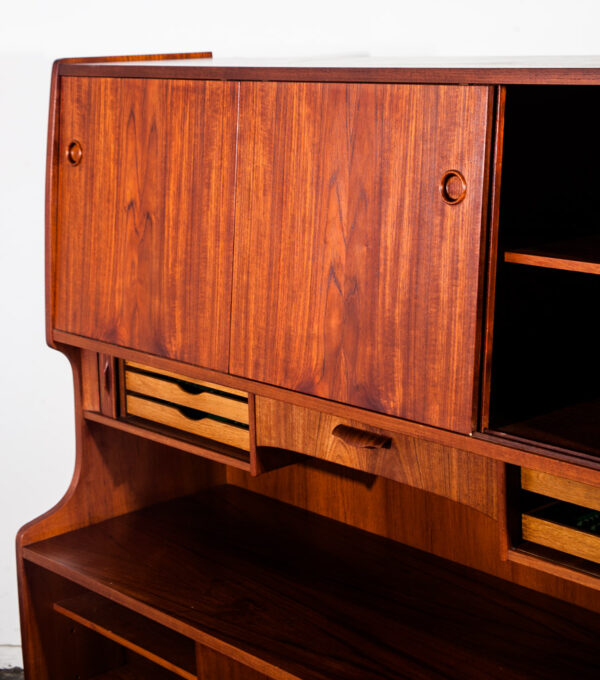 Mid Century Danish Modern Credenza Highboard Teak Oak Johannes Sorth Nexo Mobler Tambour Drawers Sliding Vintage - Image 5