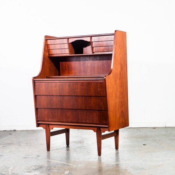 Mid Century Danish Modern Secretary Desk Bureau Denmark Vintage Drawers Vanity Writing Cabinet Dresser Highboy