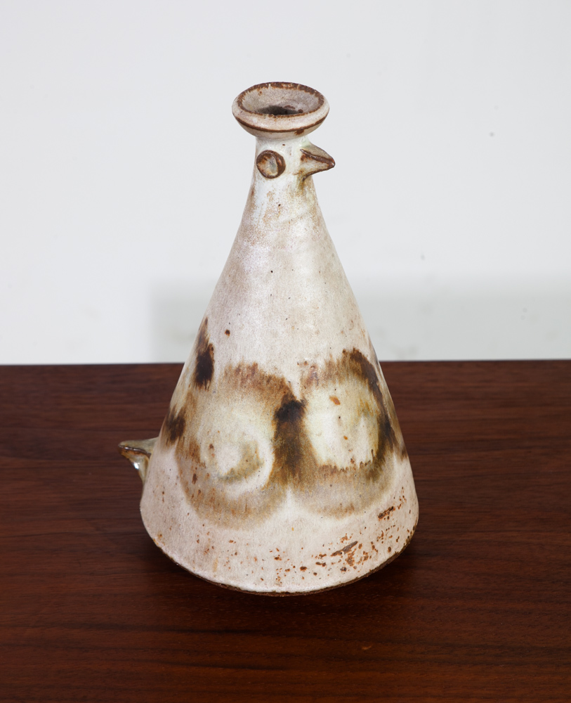 Mid Century Modern Weed Pot Ceramic Bird Signed Studio Pottery Vintage White Mcm Vase Brown