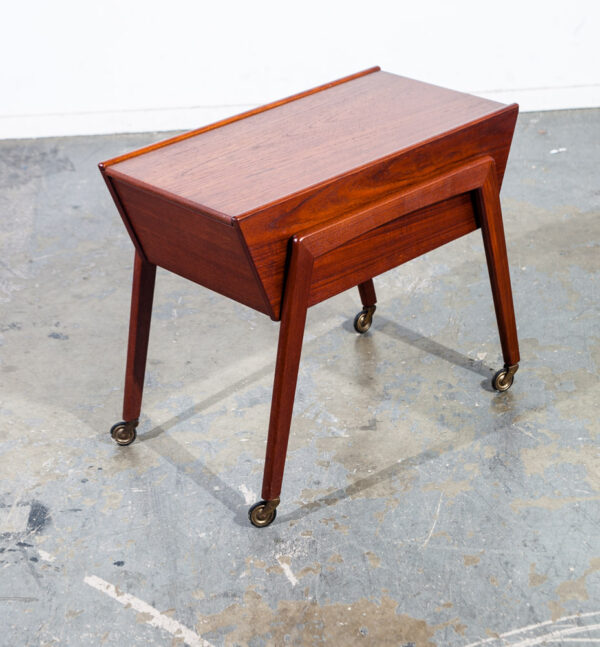 Mid Century Danish Modern Sewing Cabinet Rolling Cart Side Table Denmark Vintage Sliding Door Storage End Side