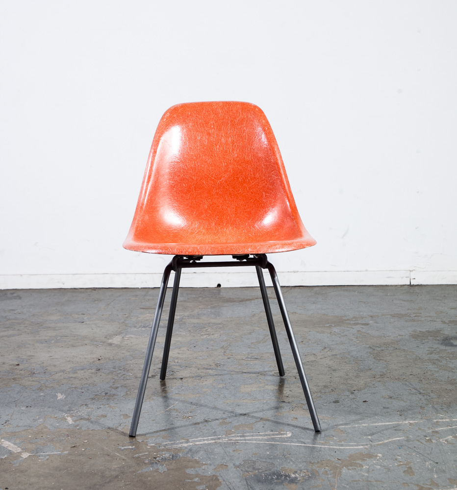 Mid Century Modern Side Chair Fiberglass Shell Orange Red Herman Miller Ray Charles Eames M Vintage H Base Dining - Image 3