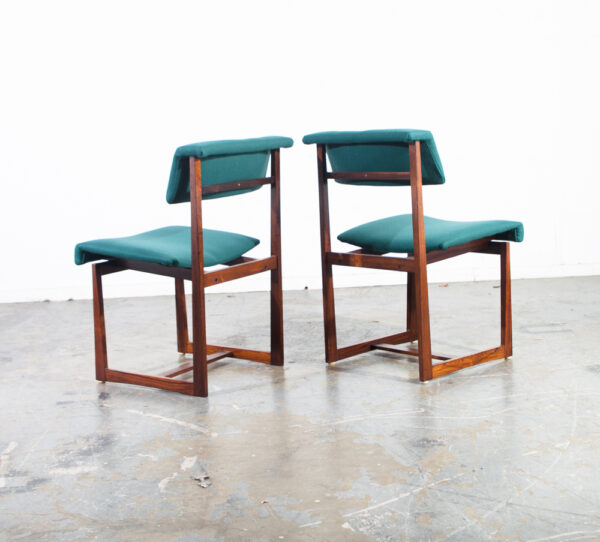 Mid Century Danish Modern Dining Chairs Set 4 Dutch Brazilian Rosewood Wood Floating Seats Green Vintage Re-upholstered - Image 4