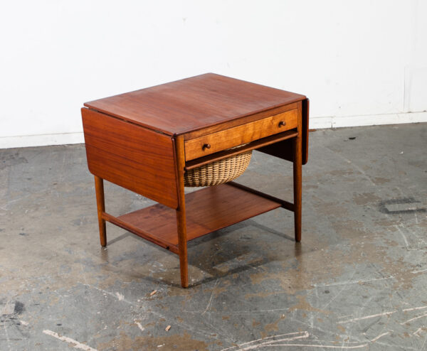 Mid Century Danish Modern Sewing Table Side Hans Wegner Adreas Tuck AT-33 Teak Oak Solid Wood Denmark Drop Leaf - Image 3
